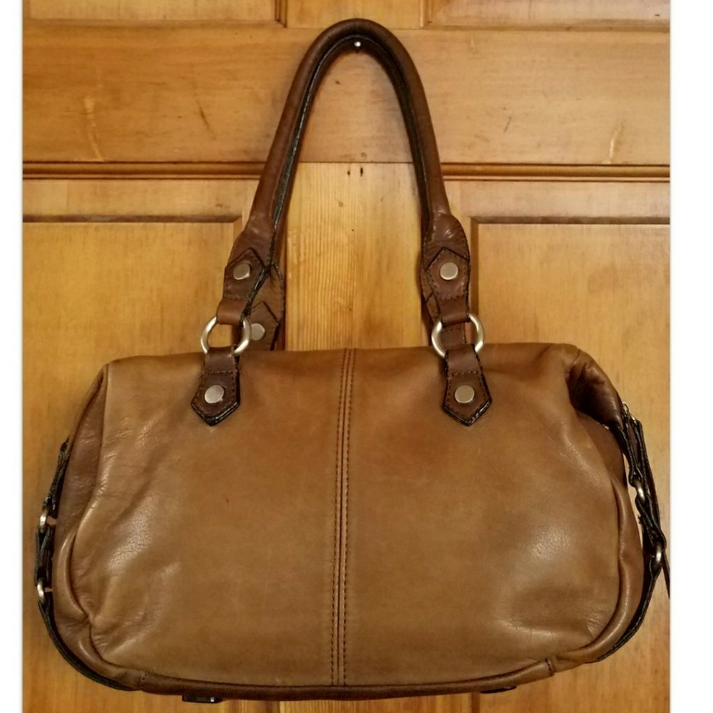 Kate Landry Leather Satchel purse brown tan bag